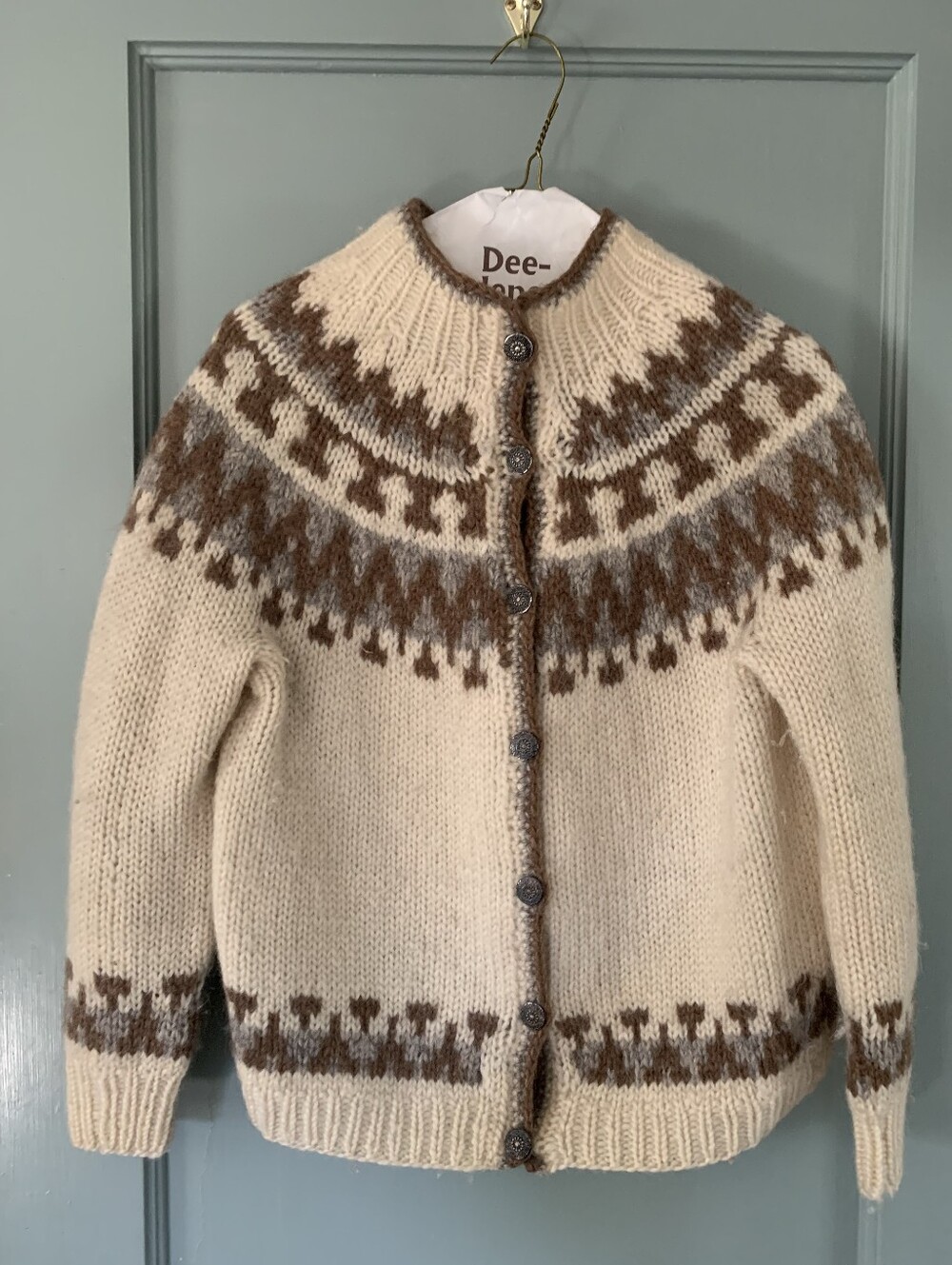 Women’s Cream and Brown Icelandic Button-Up Sweater Jacket
